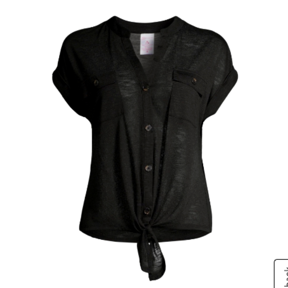 Ladies black button down~ tie front